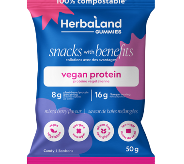 Herbaland Snacks With Benefits Mixed Berry Vegan Protein Gummies - 40g For Sale