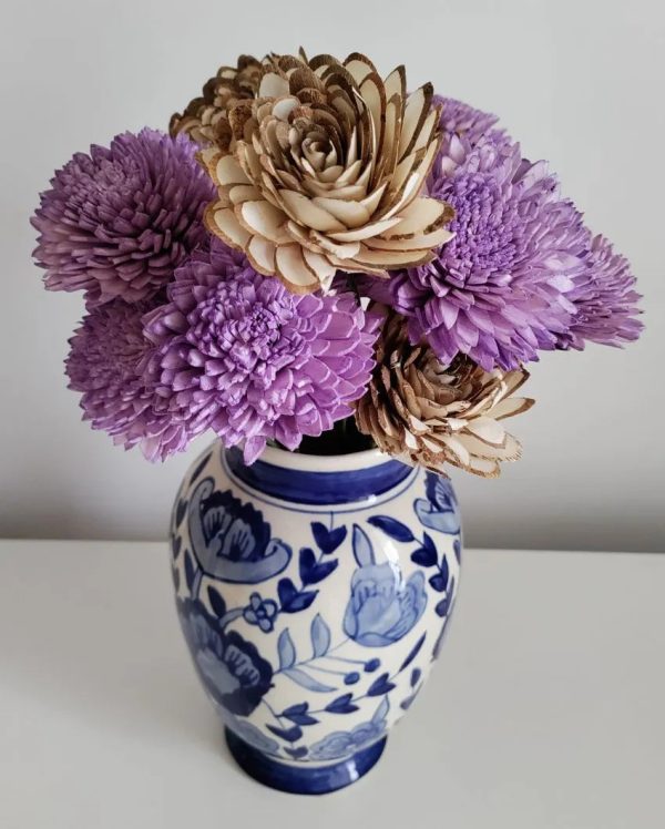 Lavender Almond Sholapith DIY Flower Bunch | Vase Not Included | 16 Flower Heads Sale