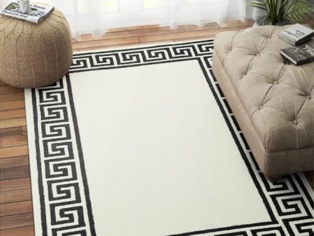 Greek Key Hand Tufted Wool Carpet Stylish and Classic| Ivory | 5 x 8 Feet Sale