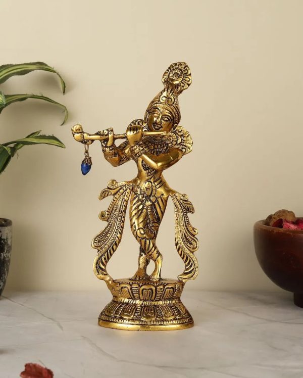 Lord Krishna Metal Statue With Flute | 3 x 2 x 9 inches Hot on Sale