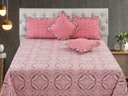 Pink Cotton Bedding Set with 2 Pillow & 2 Cushion Covers | King Size| 108 x 108 inches on Sale