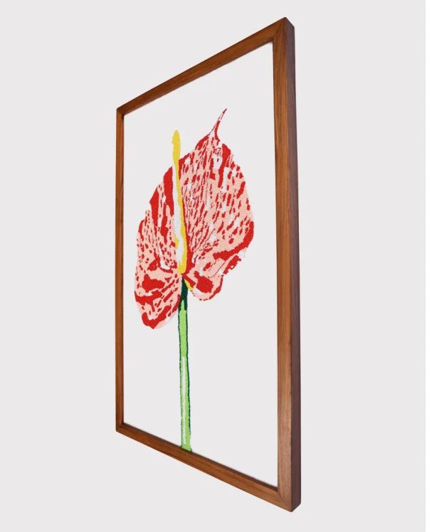 Anthurium Hand-Embroidered Textile Art | Pink | 18 X 30 inches Discount