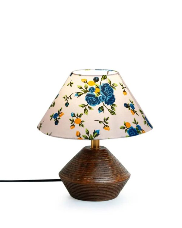 Printed Cotton Table Lamp With Wooden Natural Base | 10 x 12 Inches Supply