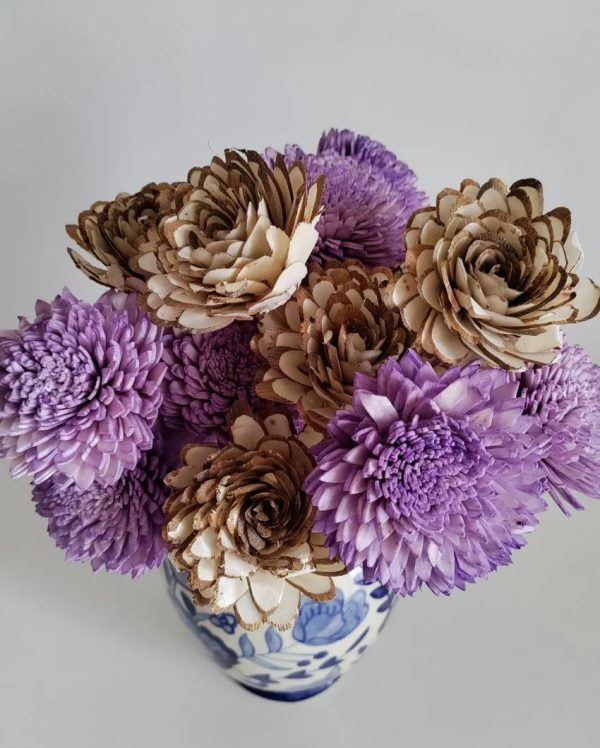 Lavender Almond Sholapith DIY Flower Bunch | Vase Not Included | 16 Flower Heads Sale