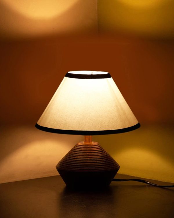 Black & White Cotton Table Lamp With Wooden Natural Base | 10 x 12 Inches Cheap