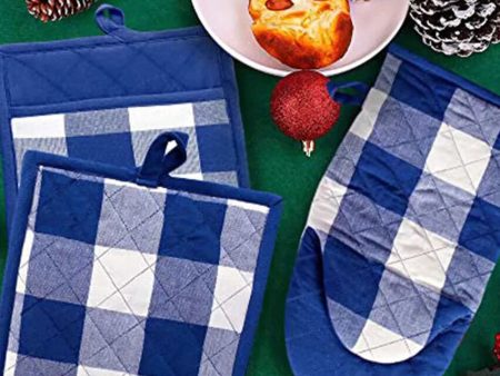 Buffalo Check Quilted Heat Resistant Cotton 2 Oven Mittens & 2 Pot Holders Supply