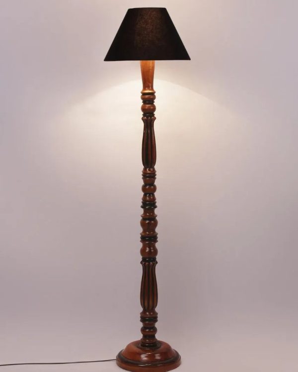 Black Cotton Conical Wooden Floor Lamp | 5 Feet Cheap