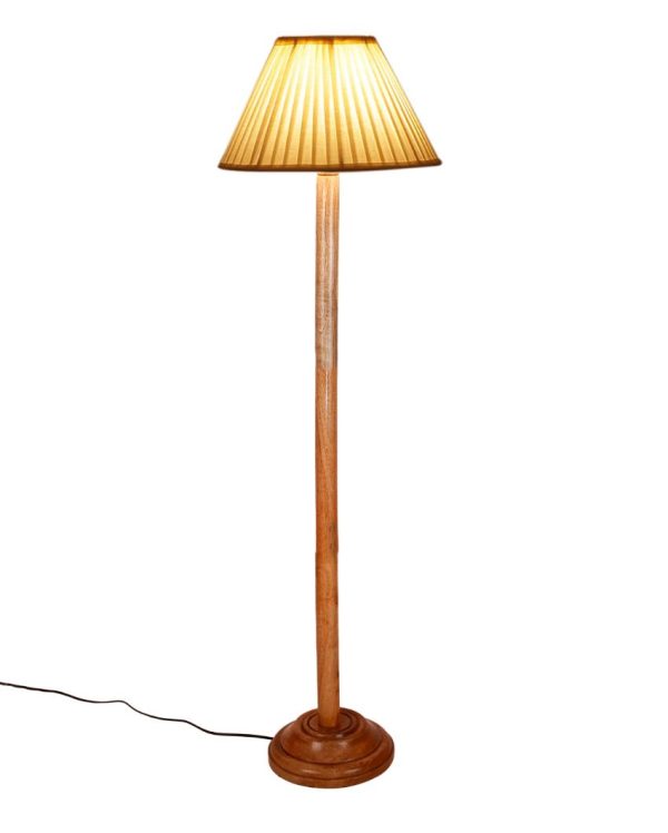 Off White Knife Pleated Cotton Shade Floor Lamp with Wooden Base | 12 x 57 Inches For Cheap