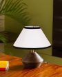 Black & White Cotton Table Lamp With Wooden Natural Base | 10 x 12 Inches Cheap