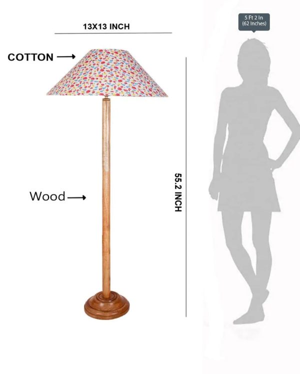 Beautiful Cotton Coolie Shade Floor Lamp With Natural Wooden Base | 13 x 56 Inches Online now