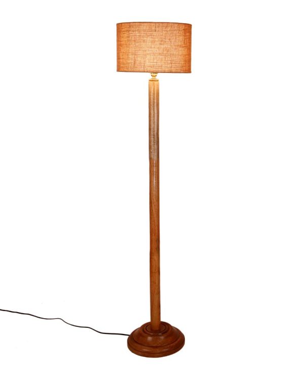 Abstract Jute Drum Shade Floor Lamp with Wooden Base | 12 x 59 Inches Cheap