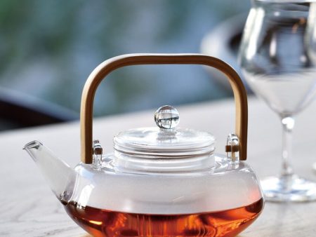 Bamboo Handle Glass Teapot With Glass Infuser | 4 x 5 x 6 inches Cheap