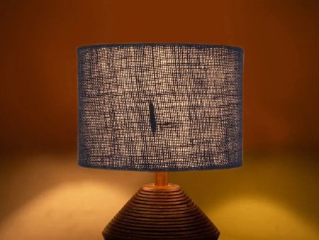 Chic Blue Jute Table Lamp with Wood Natural Base | 7 x 12 inches Sale