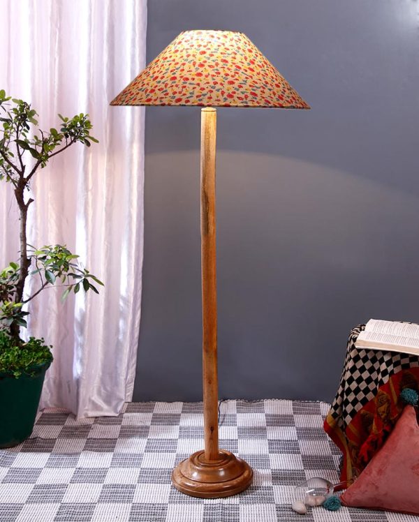 Beautiful Cotton Coolie Shade Floor Lamp With Natural Wooden Base | 13 x 56 Inches Online now