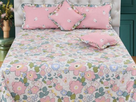 Floral Cotton Bedding Set with 2 Pillow & 2 Cushion Covers | King Size| 108 x 108 inches Cheap