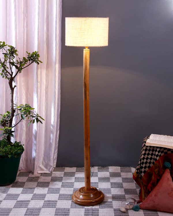 Abstract Jute Drum Shade Floor Lamp with Wooden Base | 12 x 59 Inches Cheap