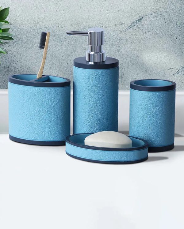 Teal Green Soap Dispenser, Toothbrush Holder, Soap Dish & Tumbler Bath Set | Set of 4 Pcs on Sale