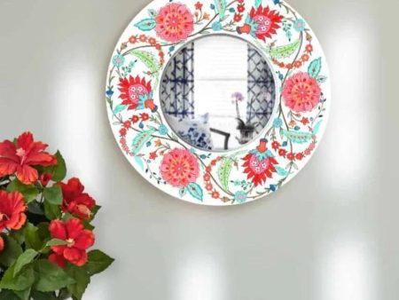 Colorful Blooms Printed Round Shaped MDF Wall Mirror | 11.5 inches Discount