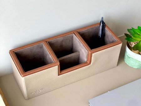 Naples Accessories Faux Leather Desk Organizer | Taupe | 11 x 4 x 4 inches Discount