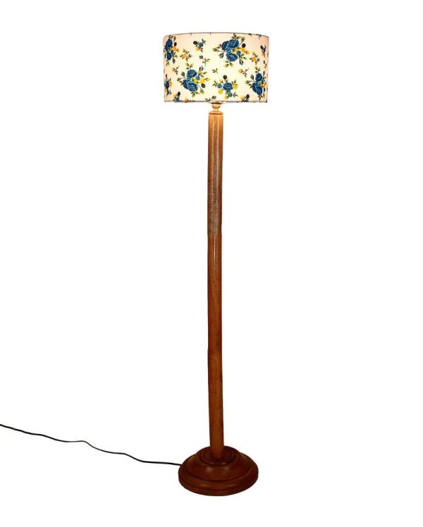 Classy Cotton Drum Shade Floor Lamp with Wooden Base | 12 x 57 Inches Cheap