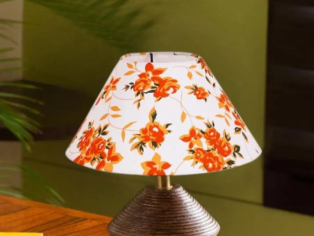 Printed Cotton Table Lamp With Wooden Natural Base | 10 x 12 Inches Cheap