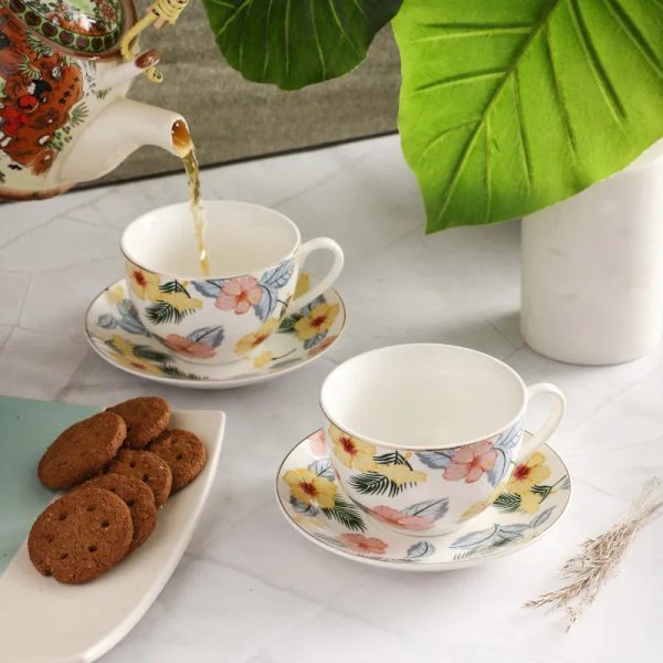 Ceramic Pastel Cups & Saucers | Set of 2 Hot on Sale