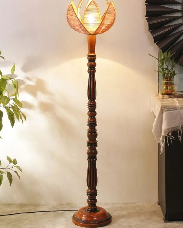 Bamboo Rose Wooden Floor Lamp | 4 Feet For Sale