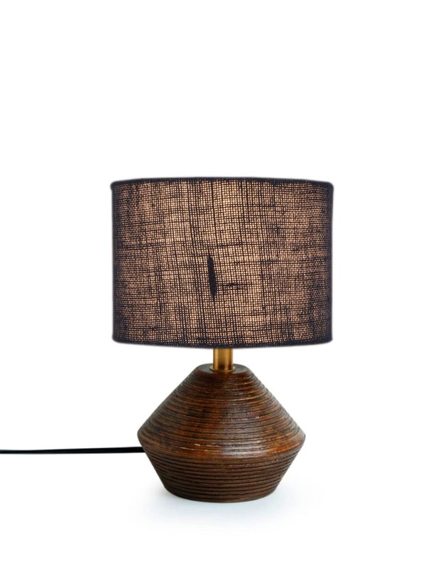 Chic Blue Jute Table Lamp with Wood Natural Base | 7 x 12 inches Sale