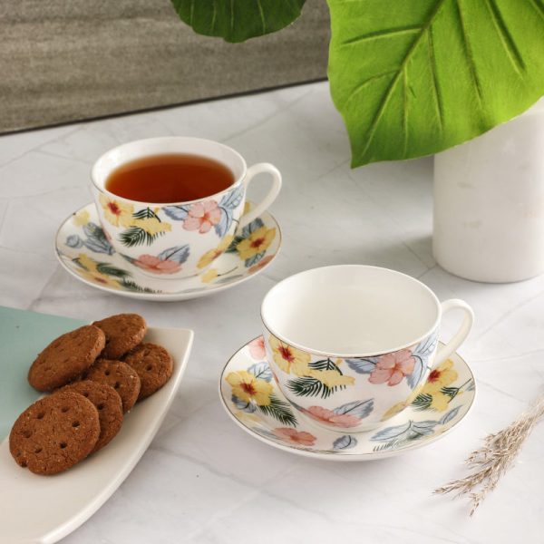 Ceramic Pastel Cups & Saucers | Set of 2 Hot on Sale