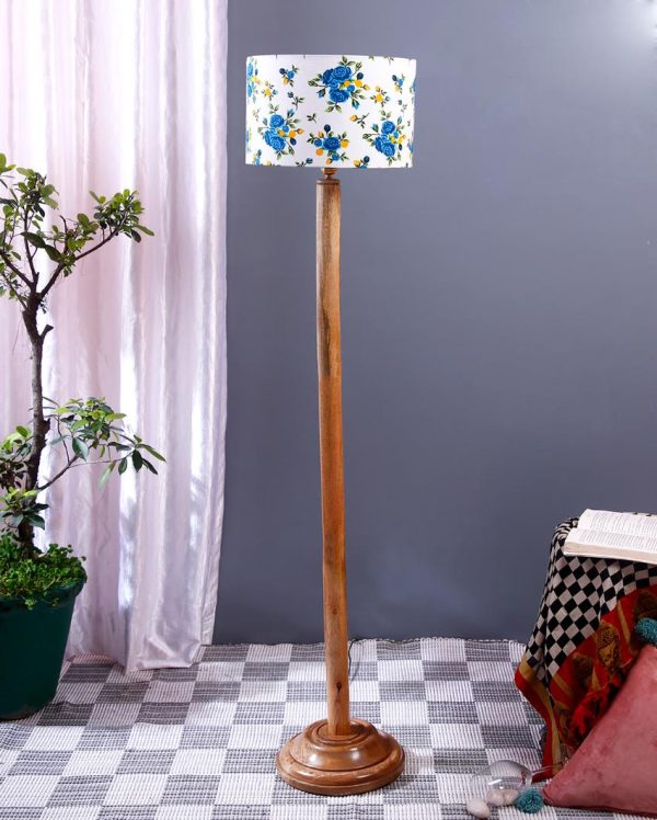 Classy Cotton Drum Shade Floor Lamp with Wooden Base | 12 x 57 Inches Cheap