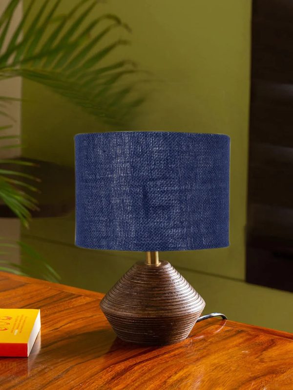 Chic Blue Jute Table Lamp with Wood Natural Base | 7 x 12 inches Sale