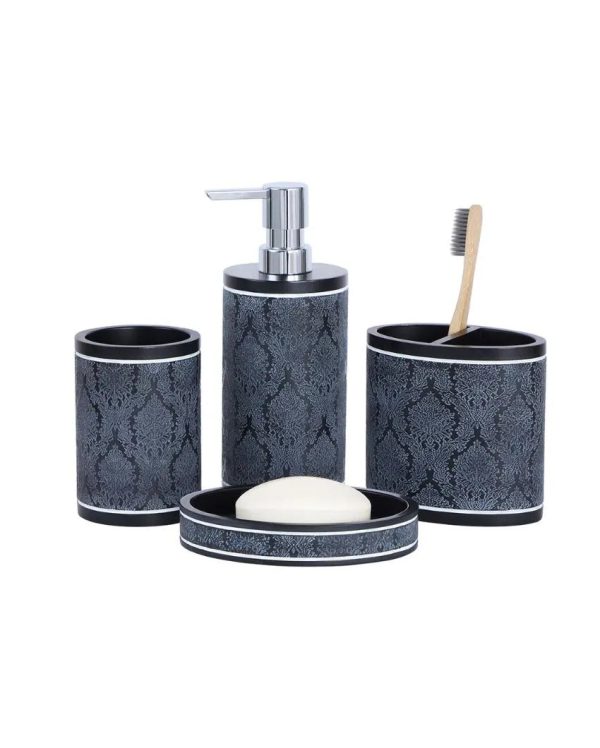 Sleek Soap Dispenser, Toothbrush Holder, Soap Dish & Tumbler Bath Set | Set of 4 Pcs For Sale