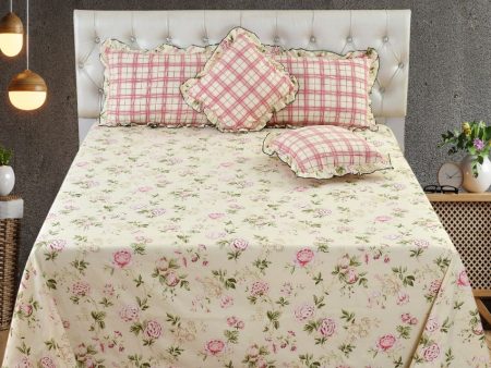 Elegant Cotton Bedding Set with 2 Pillow & 2 Cushion Covers | King Size| 108 x 108 inches For Sale