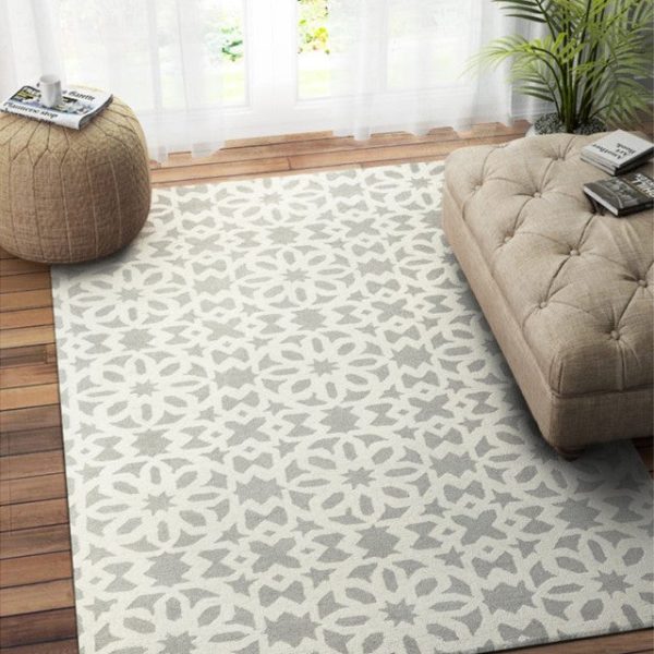 Geometric Hand Tufted Wool Carpet Trendy Design | Grey | 5 x 8 Feet Discount