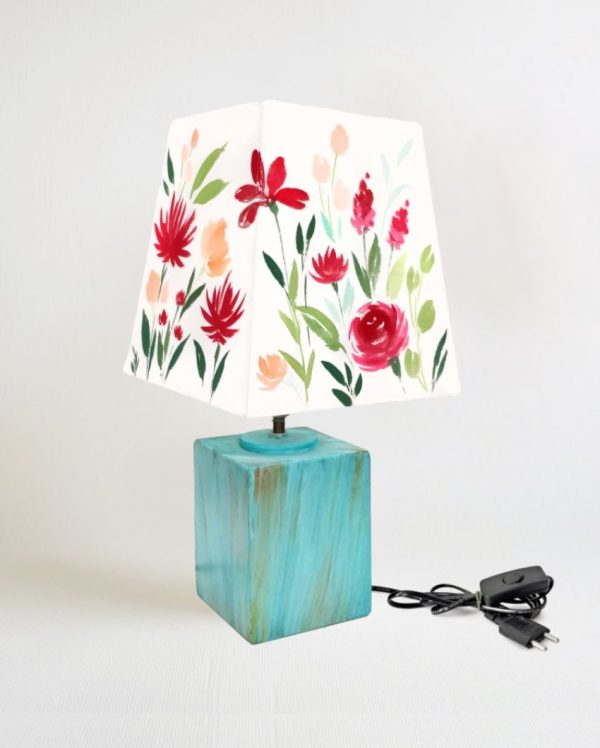 Floral Bloom Shaded Empire Cotton Table Lamp For Sale