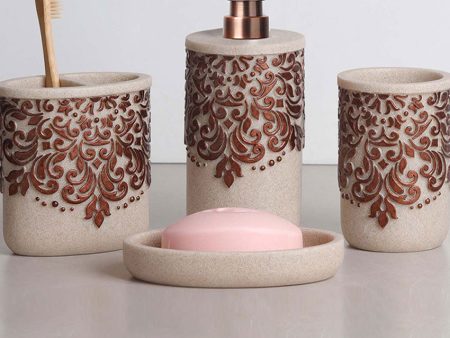 Rustic Soap Dispenser, Toothbrush Holder, Soap Dish & Tumbler Bath Set | Set of 4 Pcs Online Sale