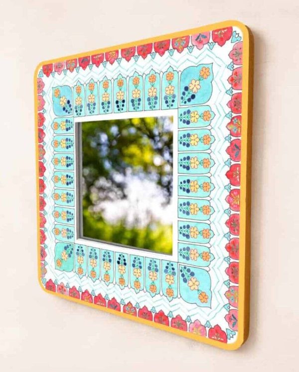 Square Shaped Floral Print MDf Wall Mirror Supply