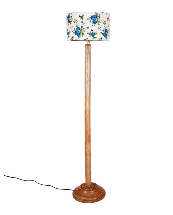 Classy Cotton Drum Shade Floor Lamp with Wooden Base | 12 x 57 Inches Cheap