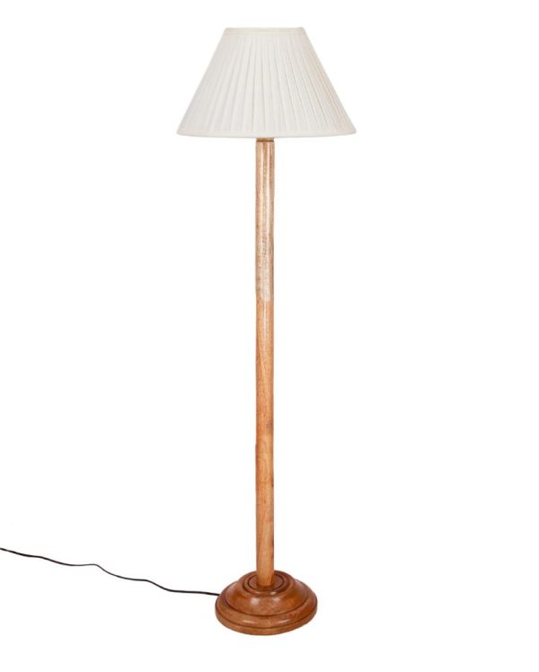 Off White Knife Pleated Cotton Shade Floor Lamp with Wooden Base | 12 x 57 Inches For Cheap