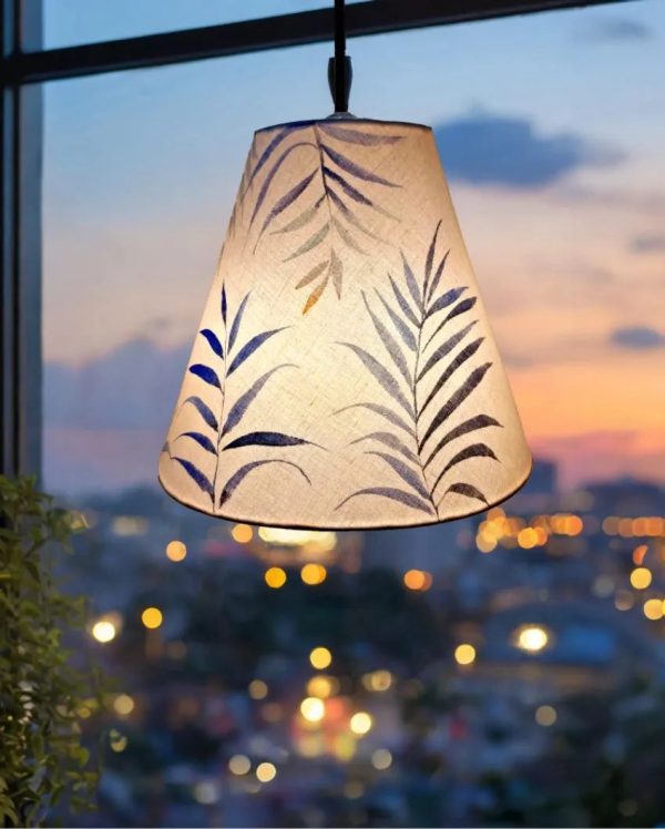 Blue Palm Leaves Cotton Cone Pendant Lamp | Blue For Cheap