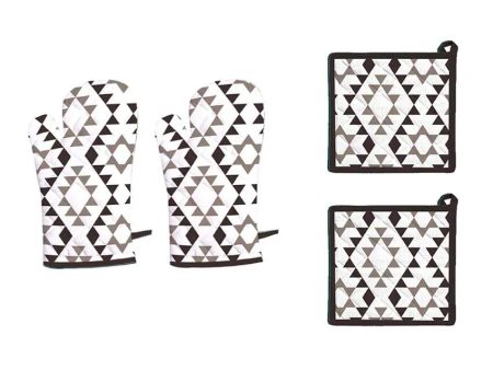 Criss-Cross Printed Cotton Kitchen Oven Gloves And Mitten Set For Sale