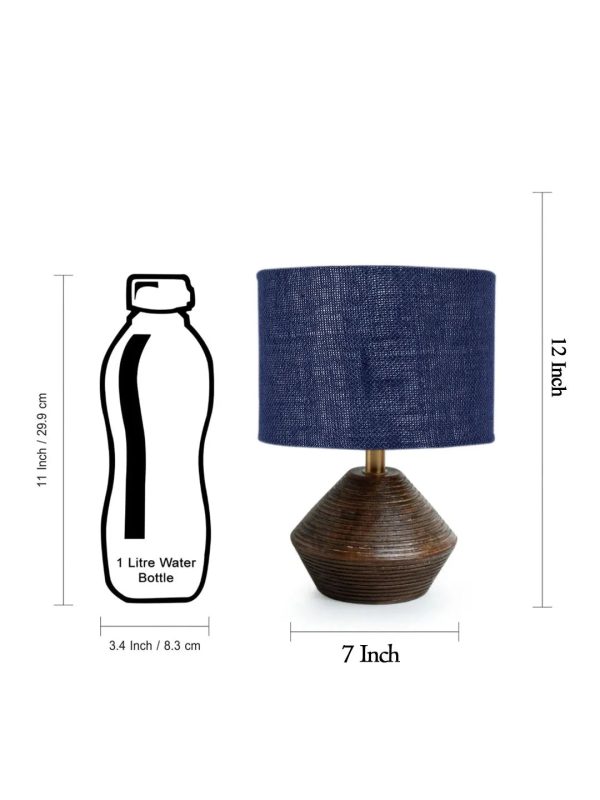 Chic Blue Jute Table Lamp with Wood Natural Base | 7 x 12 inches Sale