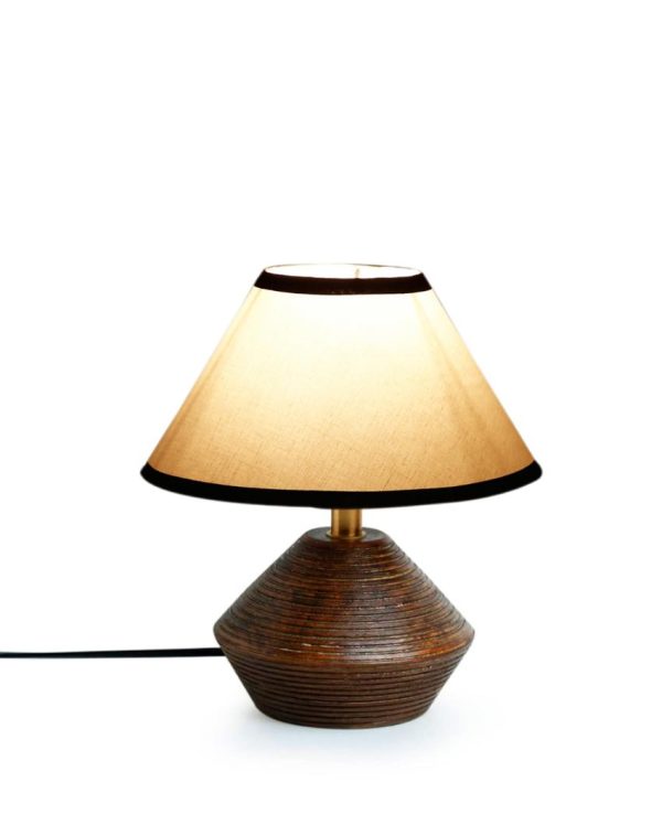 Black & White Cotton Table Lamp With Wooden Natural Base | 10 x 12 Inches Cheap