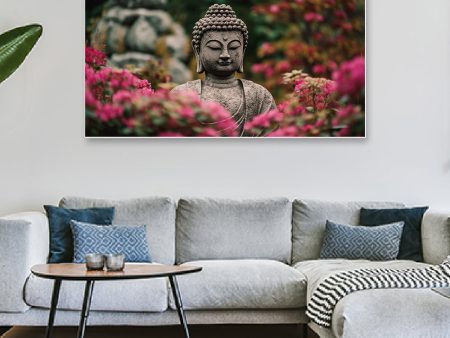 Buddha With Flowers Canvas Art Wall Painting Online now