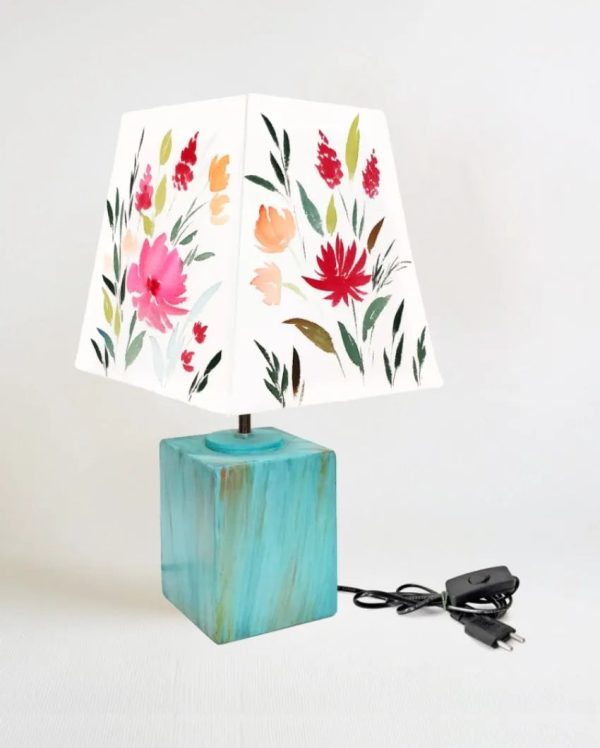 Floral Bloom Shaded Empire Cotton Table Lamp For Sale