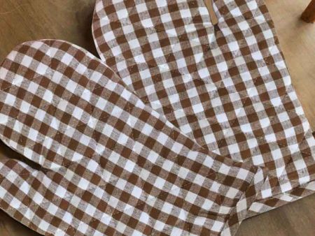 Brown Small Checks Cotton Oven Gloves | Set of 2 | 7 X 13 inches Online Sale