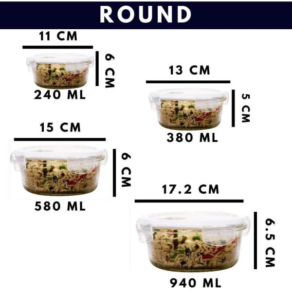 Borosilicate Glass Round Food Storage Container with Air Vent Lid | Pack of 4 Online now