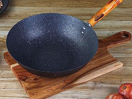 Carbon Steel Wok for Deep Frying With Wooden Handle | Safe For All Cooktops | 2.5Ltr For Sale