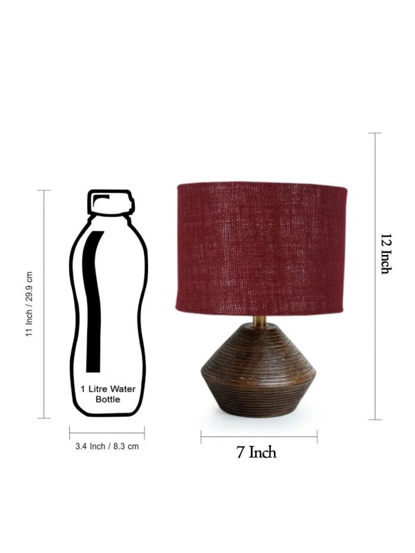 Elegant Maroon Jute Table Lamp with Wood Natural Base | 7 x 12 inches Online now