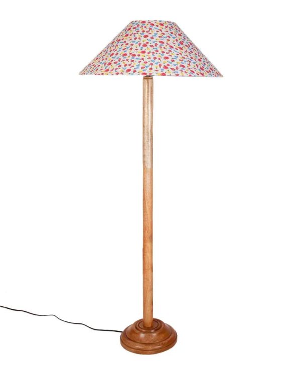 Beautiful Cotton Coolie Shade Floor Lamp With Natural Wooden Base | 13 x 56 Inches Online now